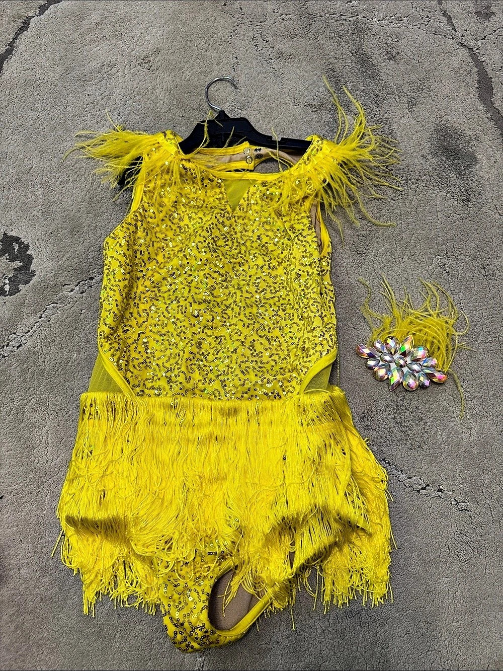 Weissman Crystal Inset All-Over Fringe Dress Yellow XL